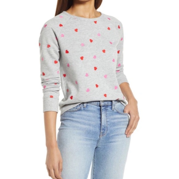 Caslon Tops - Caslon Pop Heart Cotton Blend Sweatshirt In Grey Heather